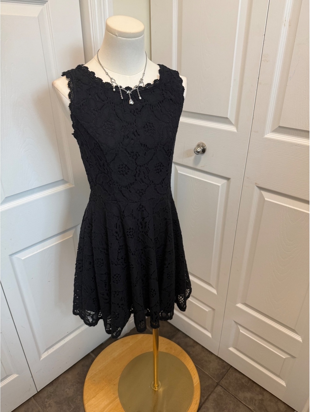 City Studios black lace sleeveless fit and flare dress